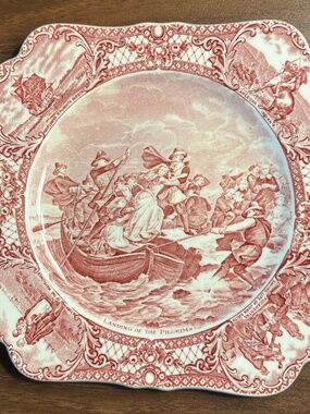 Crown Ducal Colonial Times Pink Pilgrim Landing Salad Plate